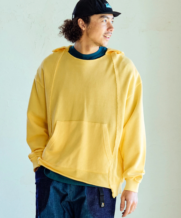 go slow caravan(ゴースローキャラバン) |UNIQUEインレイ切替フーディーPIGMENT DYE (MENS)