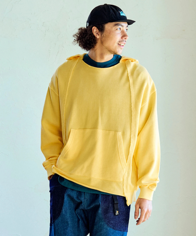 go slow caravan(ゴースローキャラバン) |UNIQUEインレイ切替フーディーPIGMENT DYE (MENS)