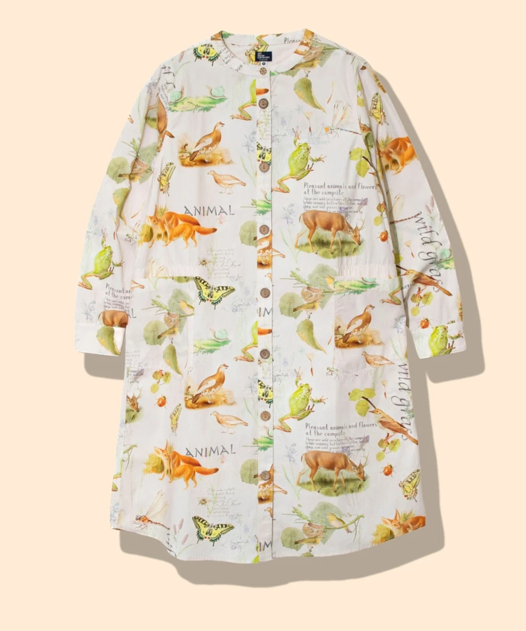 go slow caravan(ゴースローキャラバン) |オリジナル総柄Ptノーカラーシャツワンピース (WOMENS)