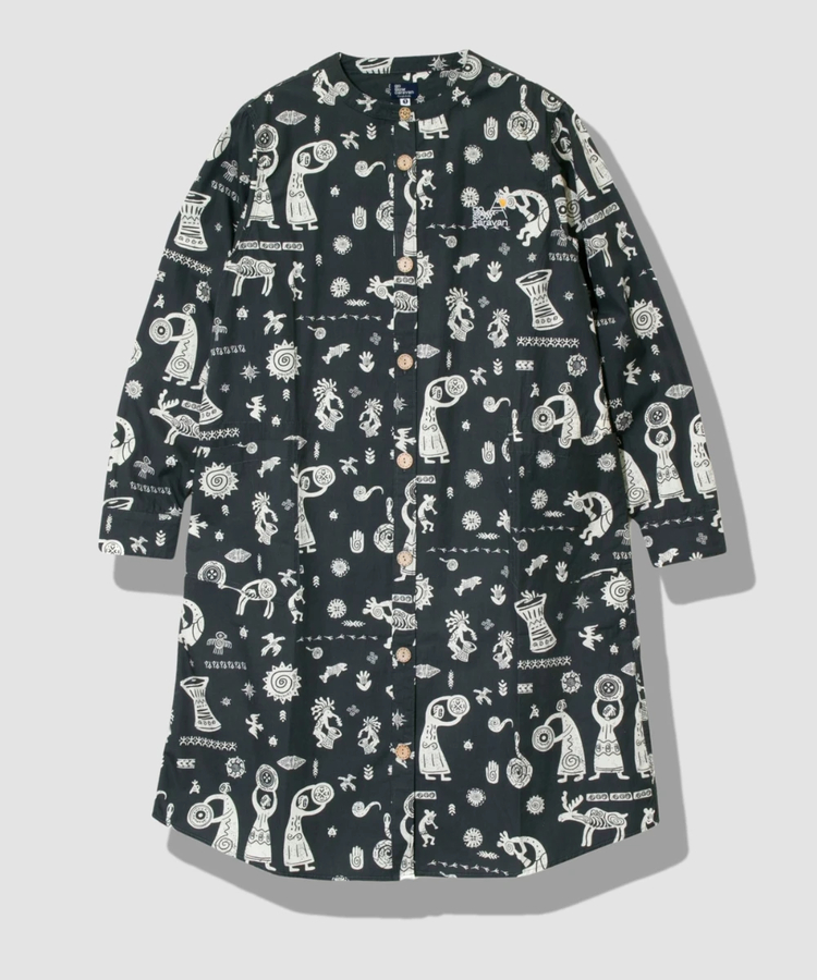 go slow caravan(ゴースローキャラバン) |オリジナル総柄Ptノーカラーシャツワンピース (WOMENS)