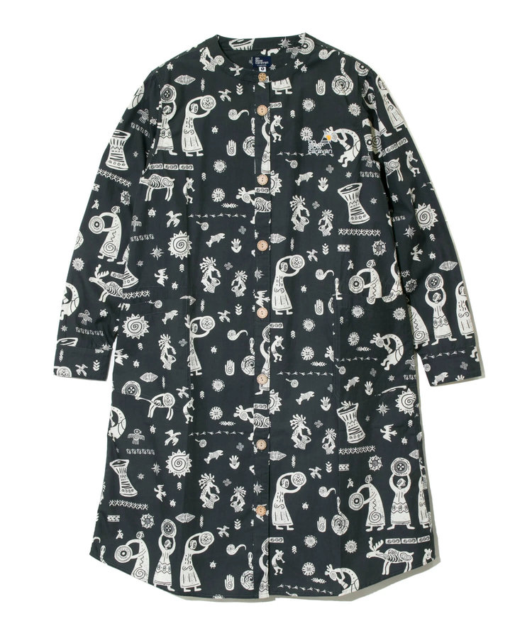 go slow caravan(ゴースローキャラバン) |オリジナル総柄Ptノーカラーシャツワンピース (WOMENS)