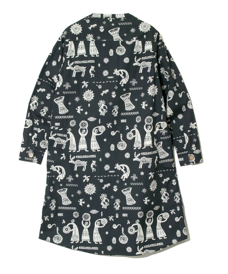 go slow caravan(ゴースローキャラバン) |オリジナル総柄Ptノーカラーシャツワンピース (WOMENS)
