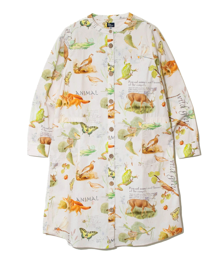 go slow caravan(ゴースローキャラバン) |オリジナル総柄Ptノーカラーシャツワンピース (WOMENS)