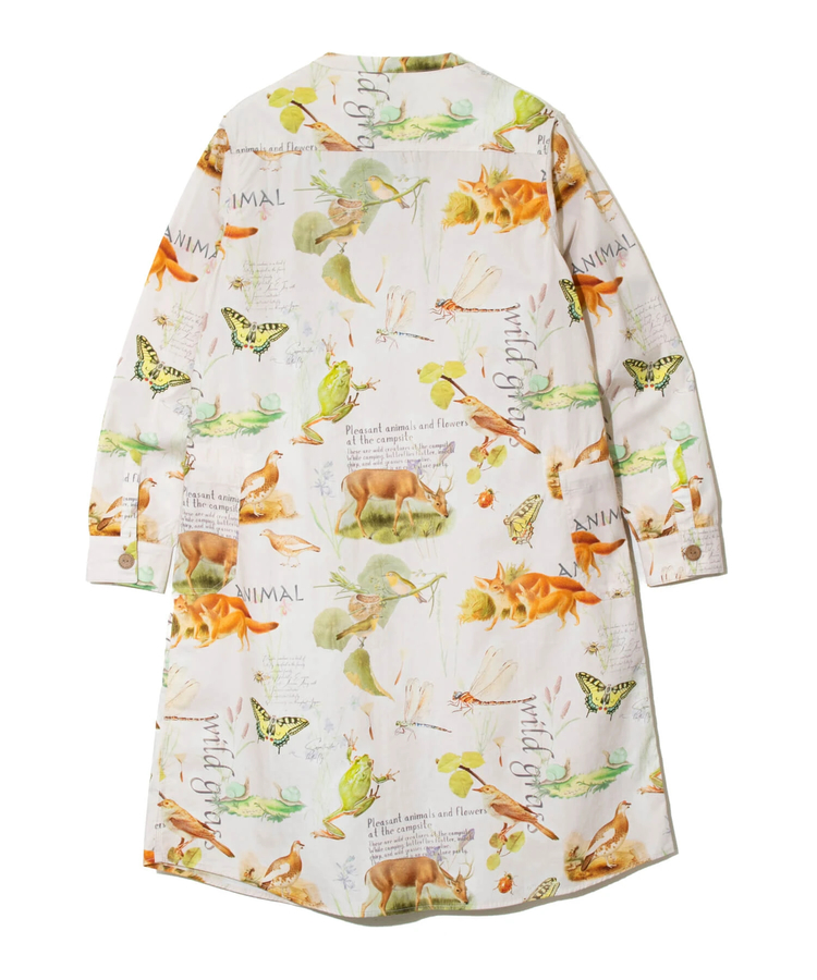 go slow caravan(ゴースローキャラバン) |オリジナル総柄Ptノーカラーシャツワンピース (WOMENS)
