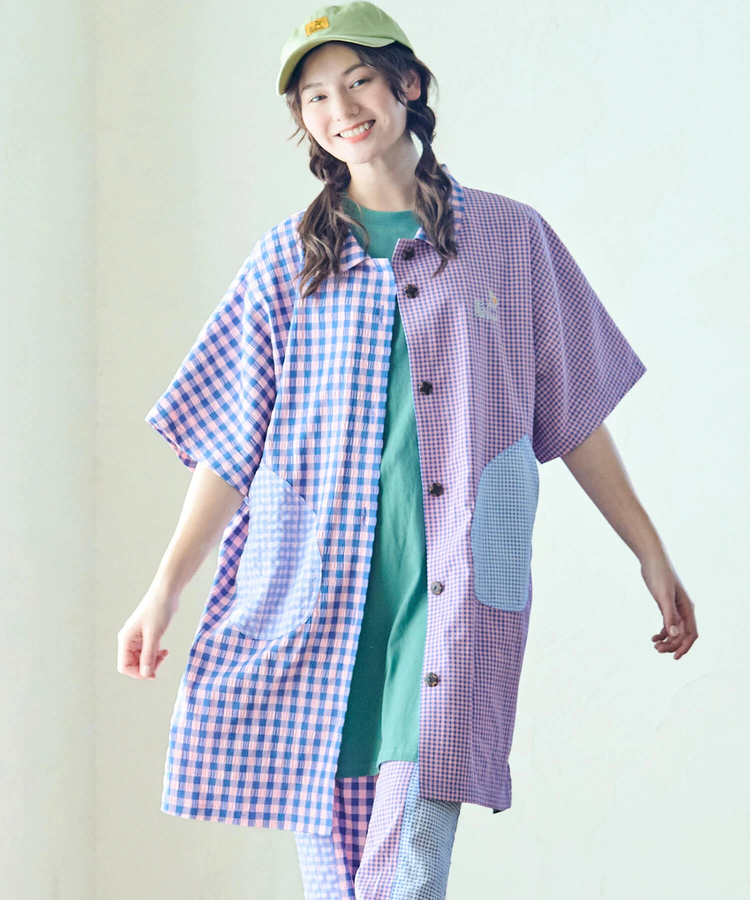 go slow caravan(ゴースローキャラバン) |ストライプ/チェックドルマンオーバーシャツワンピース (WOMENS)