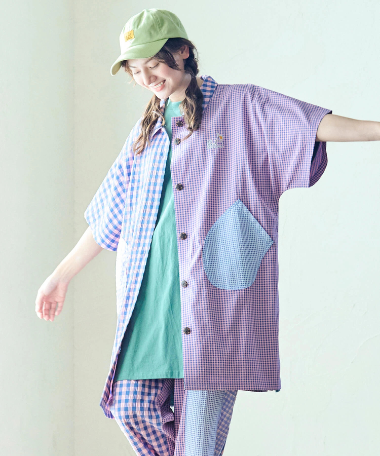 go slow caravan(ゴースローキャラバン) |ストライプ/チェックドルマンオーバーシャツワンピース (WOMENS)