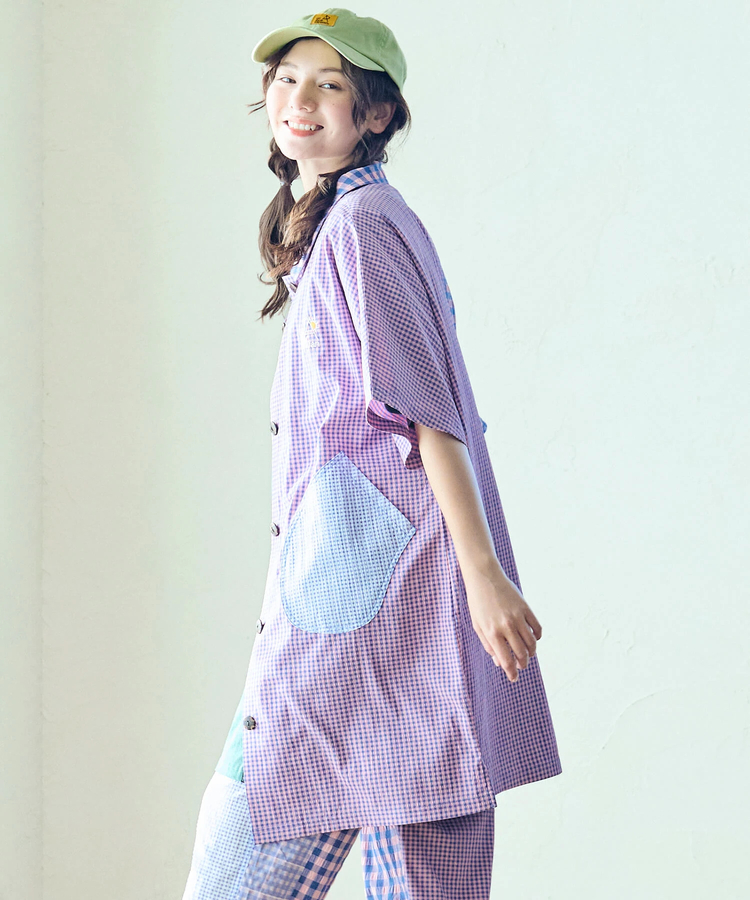 go slow caravan(ゴースローキャラバン) |ストライプ/チェックドルマンオーバーシャツワンピース (WOMENS)