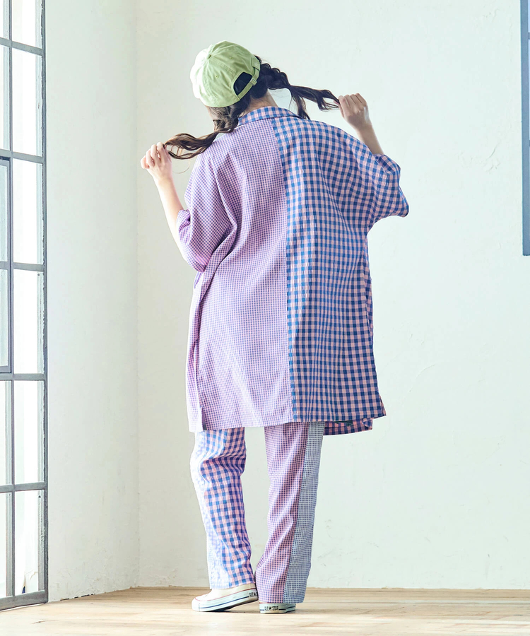 go slow caravan(ゴースローキャラバン) |ストライプ/チェックドルマンオーバーシャツワンピース (WOMENS)