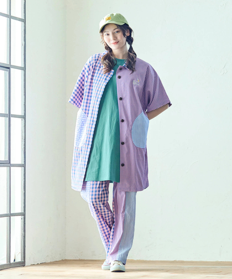 go slow caravan(ゴースローキャラバン) |ストライプ/チェックドルマンオーバーシャツワンピース (WOMENS)