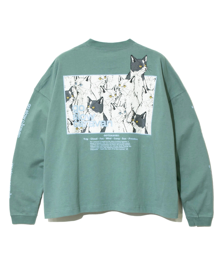 go slow caravan(ゴースローキャラバン) |USA/CスクエアLOGOバックプリントミドルTEE (WOMENS)