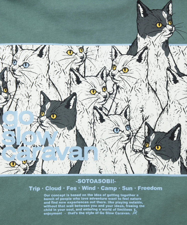 go slow caravan(ゴースローキャラバン) |USA/CスクエアLOGOバックプリントミドルTEE (WOMENS)