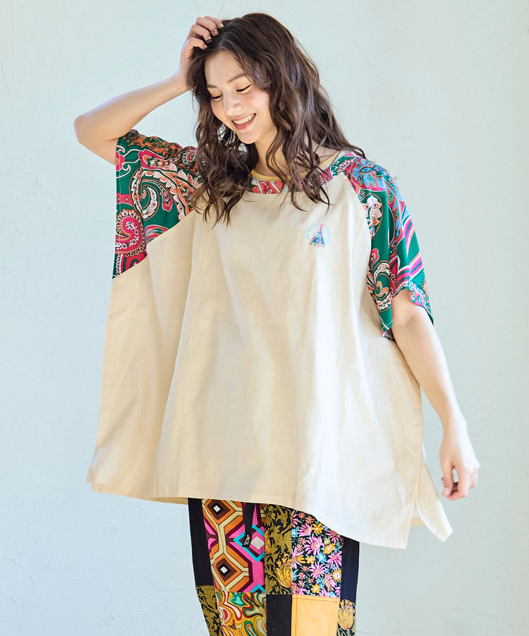 go slow caravan(ゴースローキャラバン) |総柄切替ポンチョTEE (WOMENS)