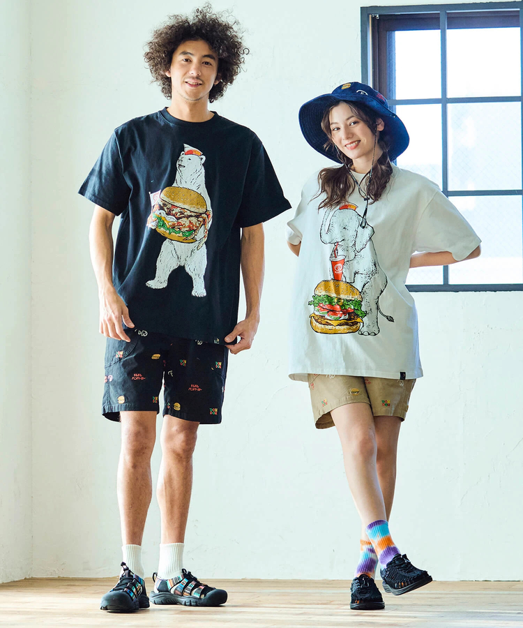 go slow caravan(ゴースローキャラバン) |【DOMDOM×GSC】USA/CカニバーガークマTEE (MENS/WOMENS)