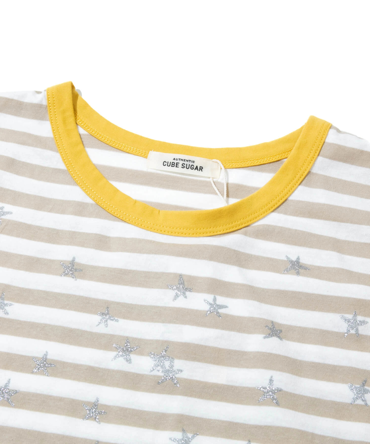 go slow caravan(ゴースローキャラバン) |CUBE SUGAR/キューブシュガー リサイクル天竺ボーダーstarプリントTEE (WOMENS)