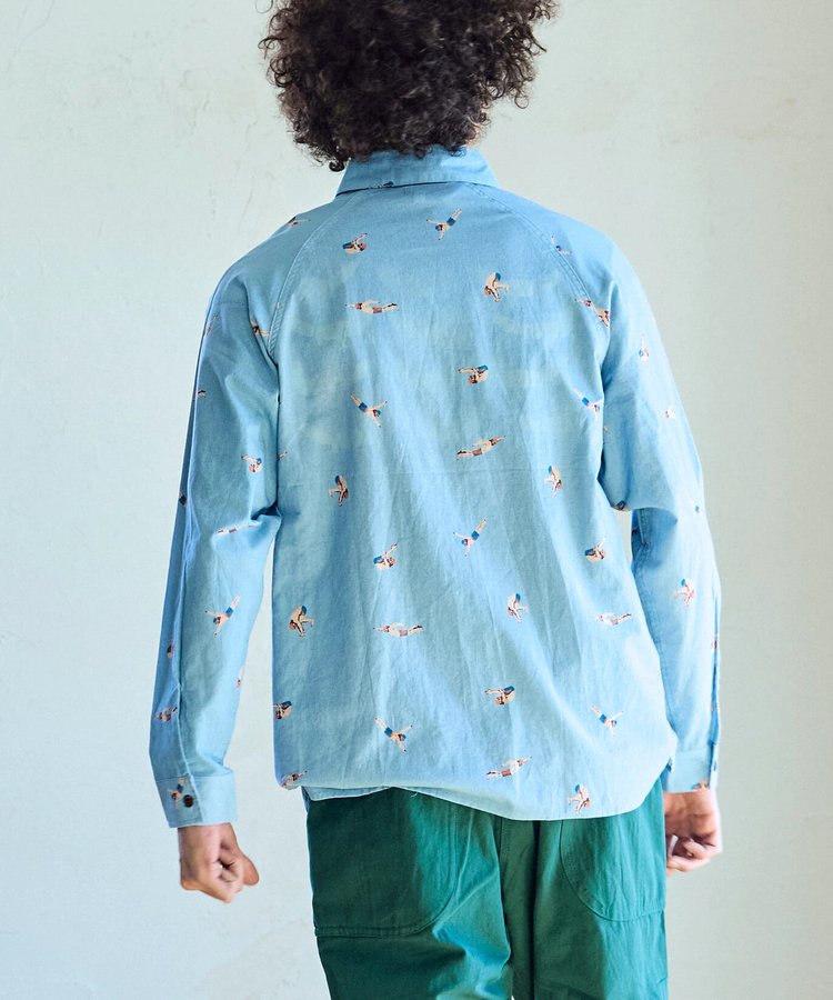 go slow caravan(ゴースローキャラバン) |ラミーコットン総柄プリントショールカラーシャツ (MENS/WOMENS)