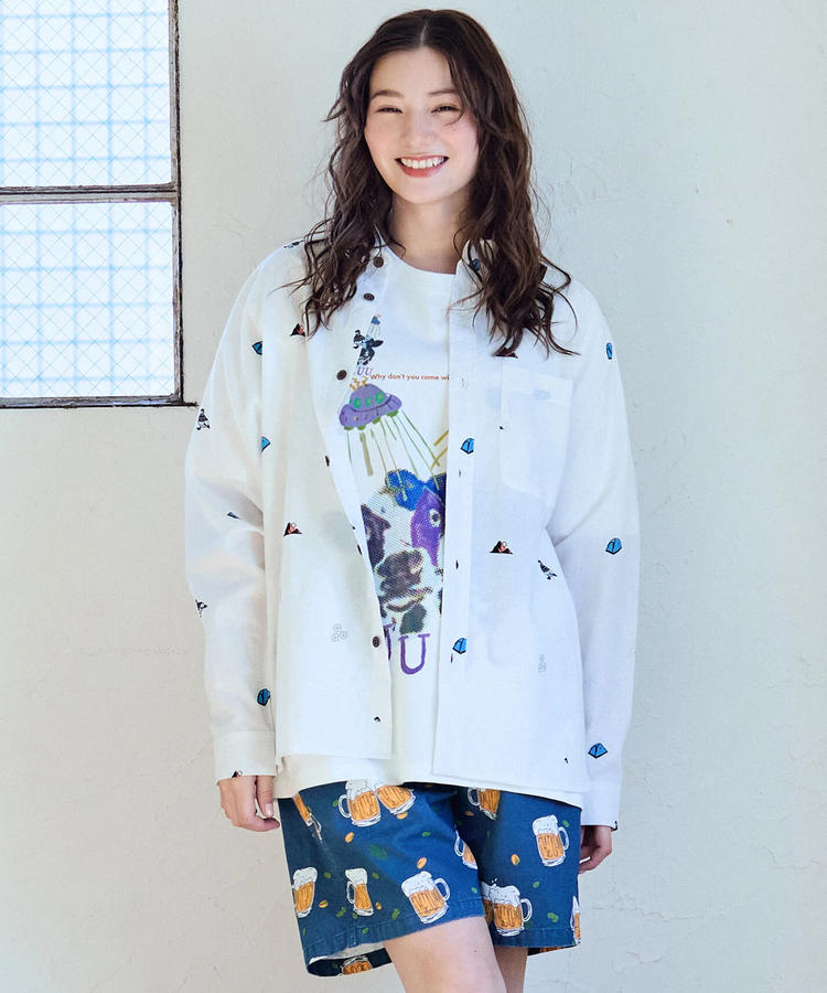 go slow caravan(ゴースローキャラバン) |ラミーコットン総柄プリントショールカラーシャツ (MENS/WOMENS)