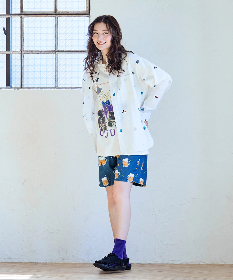 go slow caravan(ゴースローキャラバン) |ラミーコットン総柄プリントショールカラーシャツ (MENS/WOMENS)