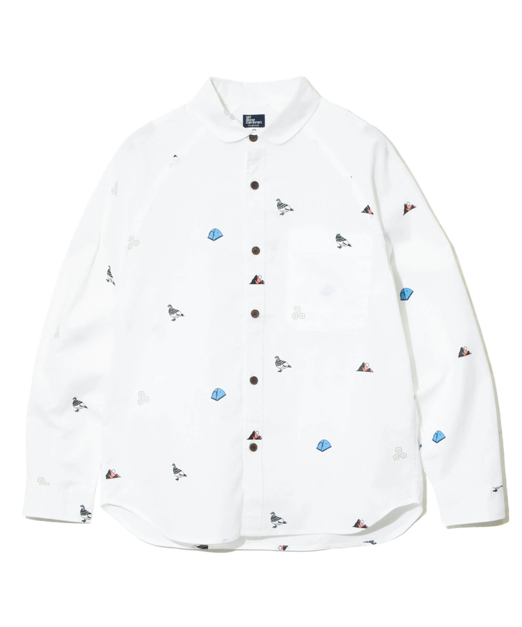 go slow caravan(ゴースローキャラバン) |ラミーコットン総柄プリントショールカラーシャツ (MENS/WOMENS)