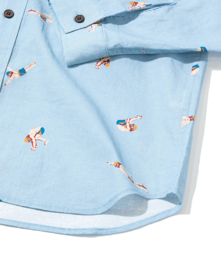 go slow caravan(ゴースローキャラバン) |ラミーコットン総柄プリントショールカラーシャツ (MENS/WOMENS)