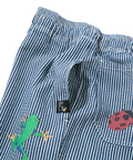 go slow caravan(ゴースローキャラバン) |ヘリンボーン・ヒッコリーストライプ断ち身プリントアンクルパンツ (MENS/WOMENS)