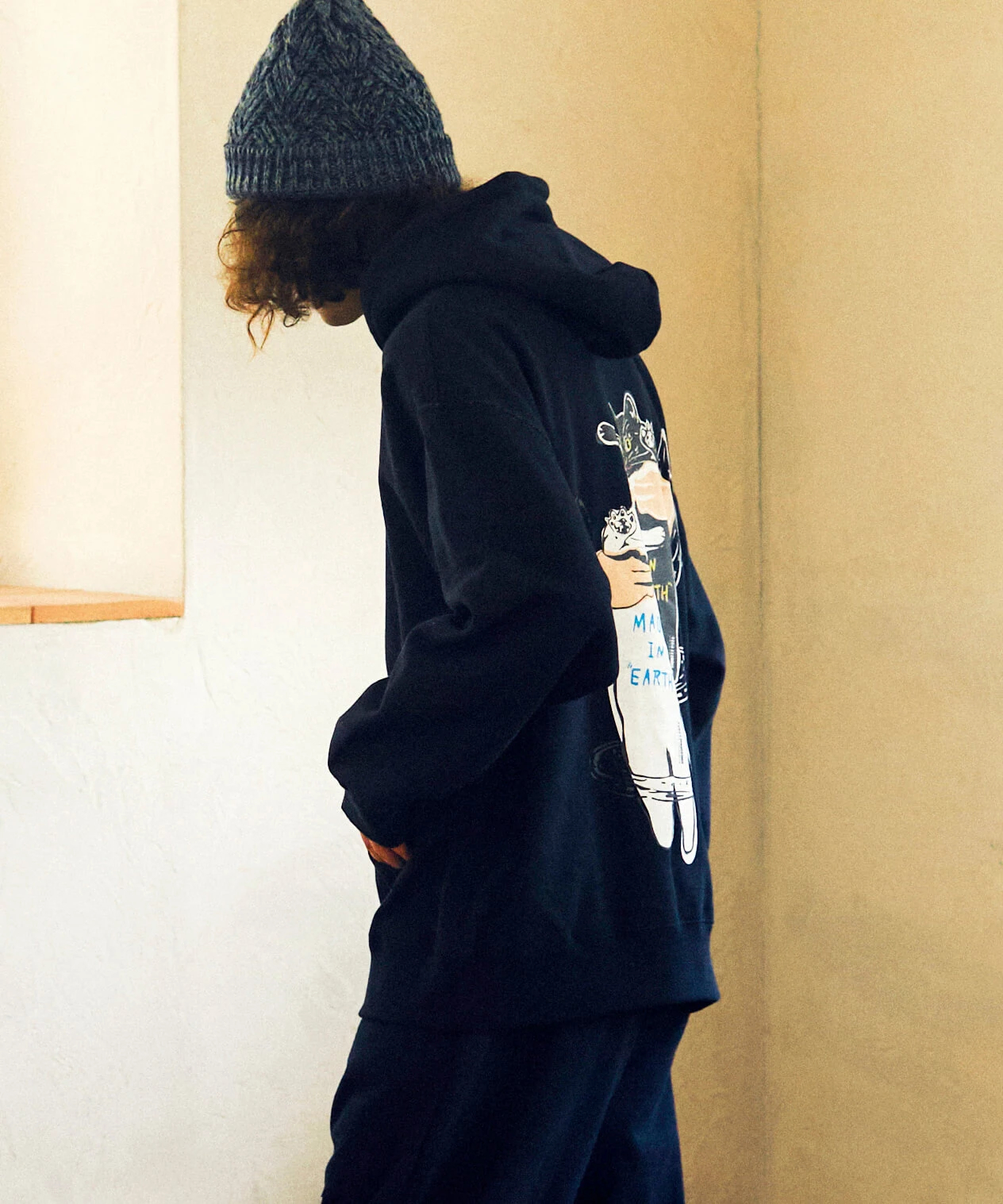 eco lead 裏起毛 地球から連れてこられた猫フーディー (MENS