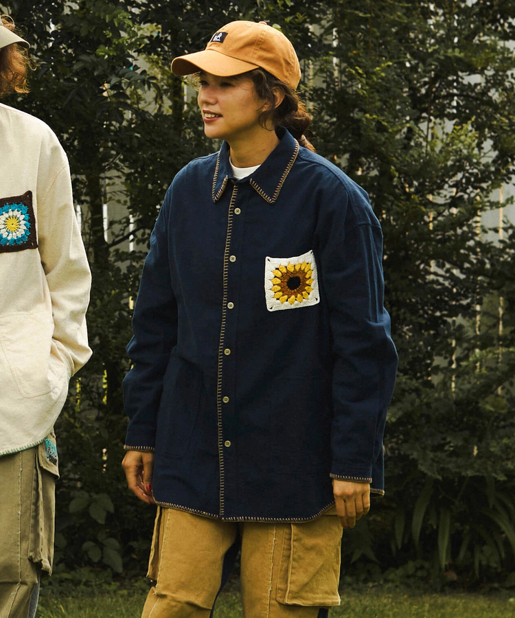 go slow caravan(ゴースローキャラバン) |ネル起毛カギ針編みポケットシャツ (MENS/WOMENS)