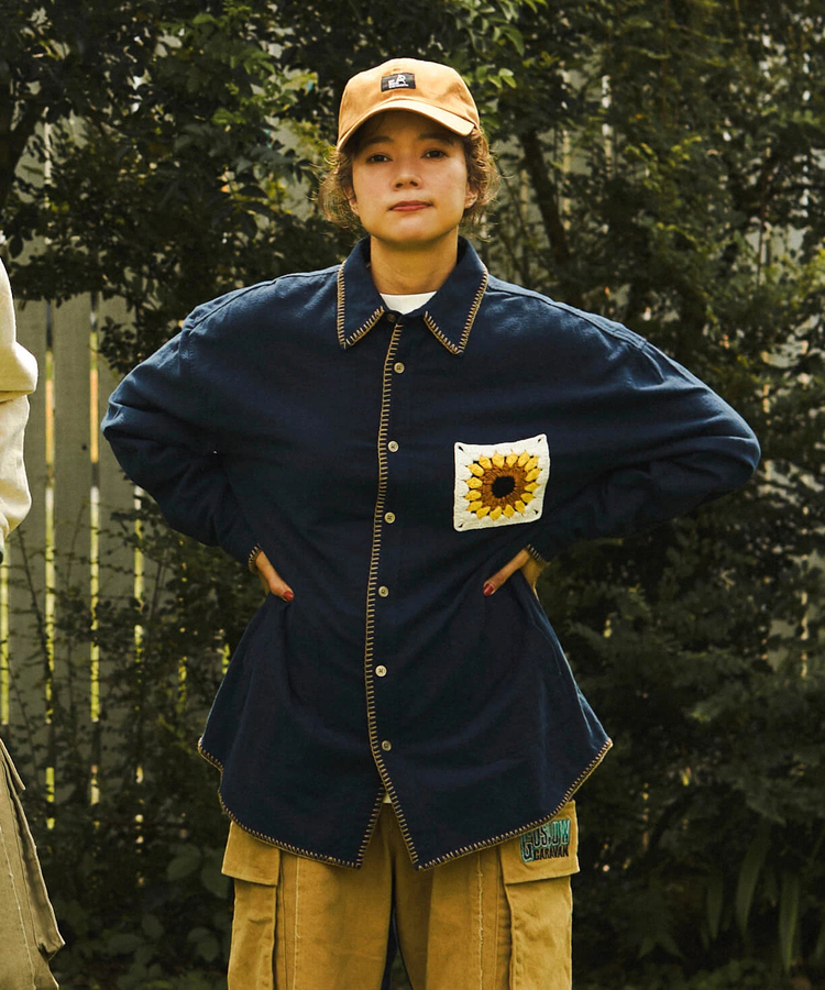go slow caravan(ゴースローキャラバン) |ネル起毛カギ針編みポケットシャツ (MENS/WOMENS)