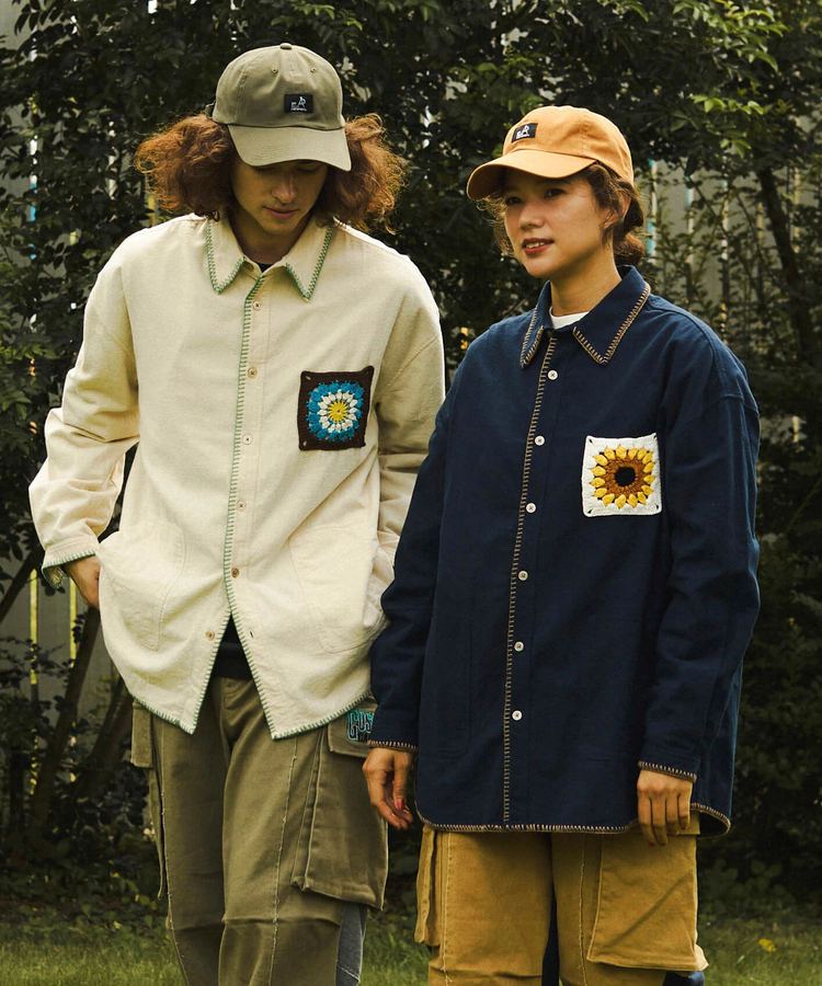 go slow caravan(ゴースローキャラバン) |ネル起毛カギ針編みポケットシャツ (MENS/WOMENS)