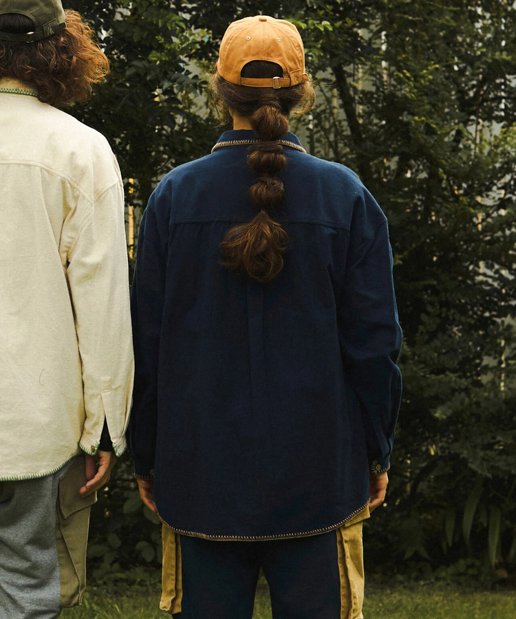 go slow caravan(ゴースローキャラバン) |ネル起毛カギ針編みポケットシャツ (MENS/WOMENS)