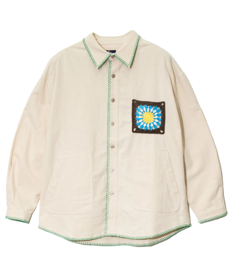 go slow caravan(ゴースローキャラバン) |ネル起毛カギ針編みポケットシャツ (MENS/WOMENS)