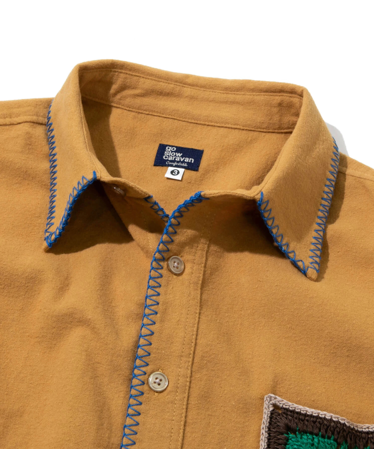 go slow caravan(ゴースローキャラバン) |ネル起毛カギ針編みポケットシャツ (MENS/WOMENS)