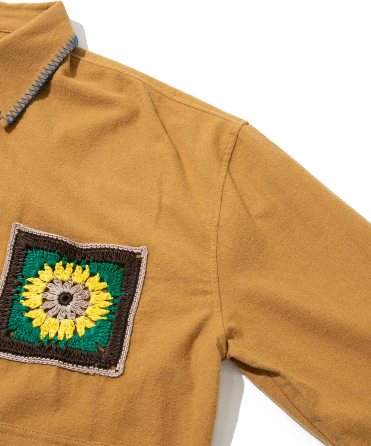 go slow caravan(ゴースローキャラバン) |ネル起毛カギ針編みポケットシャツ (MENS/WOMENS)