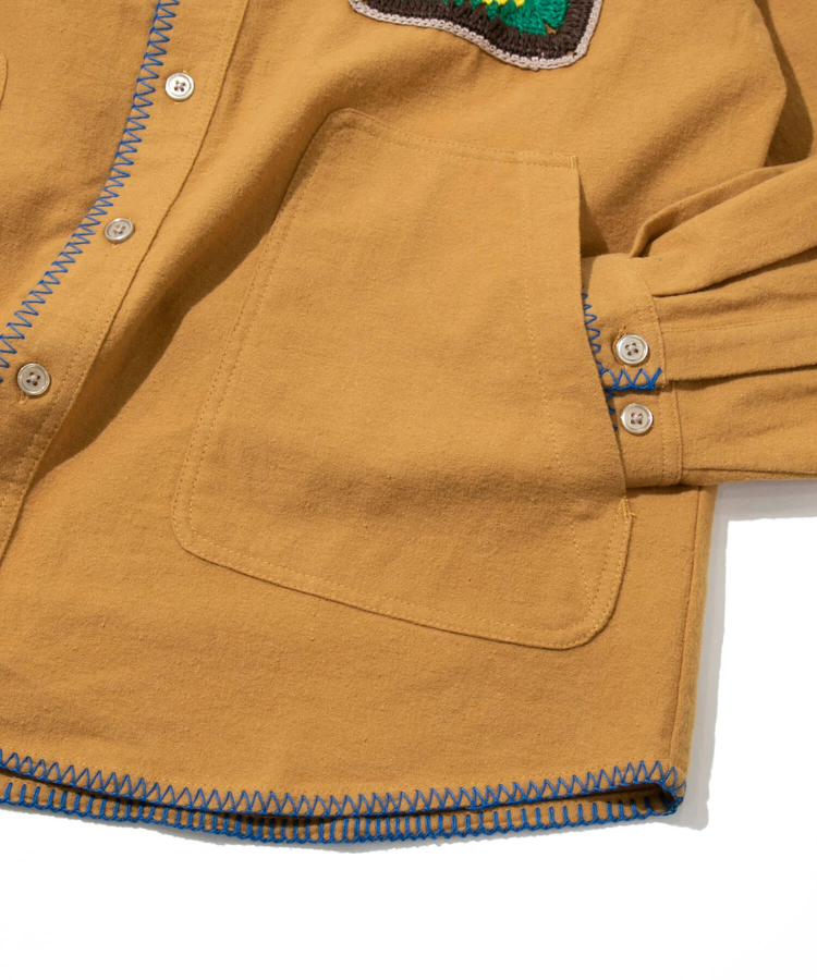 go slow caravan(ゴースローキャラバン) |ネル起毛カギ針編みポケットシャツ (MENS/WOMENS)