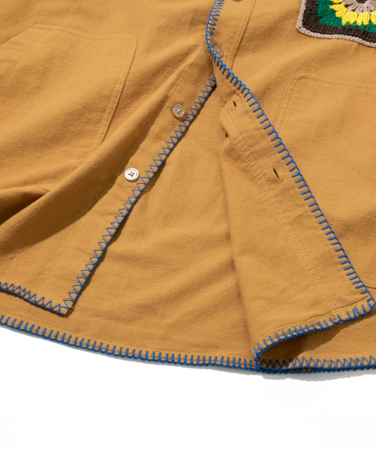 go slow caravan(ゴースローキャラバン) |ネル起毛カギ針編みポケットシャツ (MENS/WOMENS)