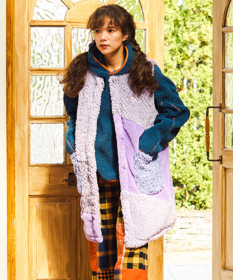 go slow caravan(ゴースローキャラバン) |ボアファーMIXパッチワークロングベスト (WOMENS)