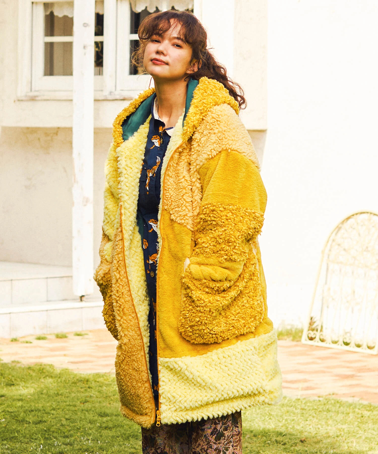 go slow caravan(ゴースローキャラバン) |ボアファーMIXパッチワークコート (WOMENS)