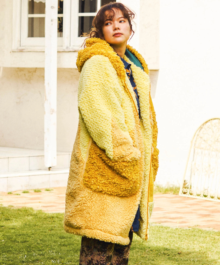 go slow caravan(ゴースローキャラバン) |ボアファーMIXパッチワークコート (WOMENS)