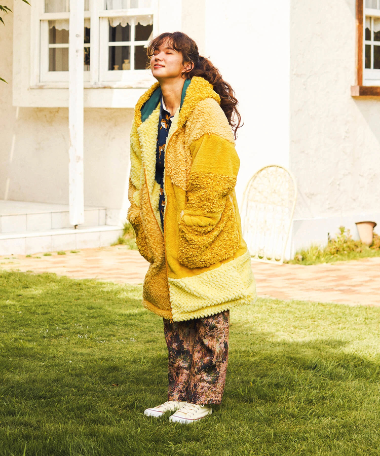 go slow caravan(ゴースローキャラバン) |ボアファーMIXパッチワークコート (WOMENS)