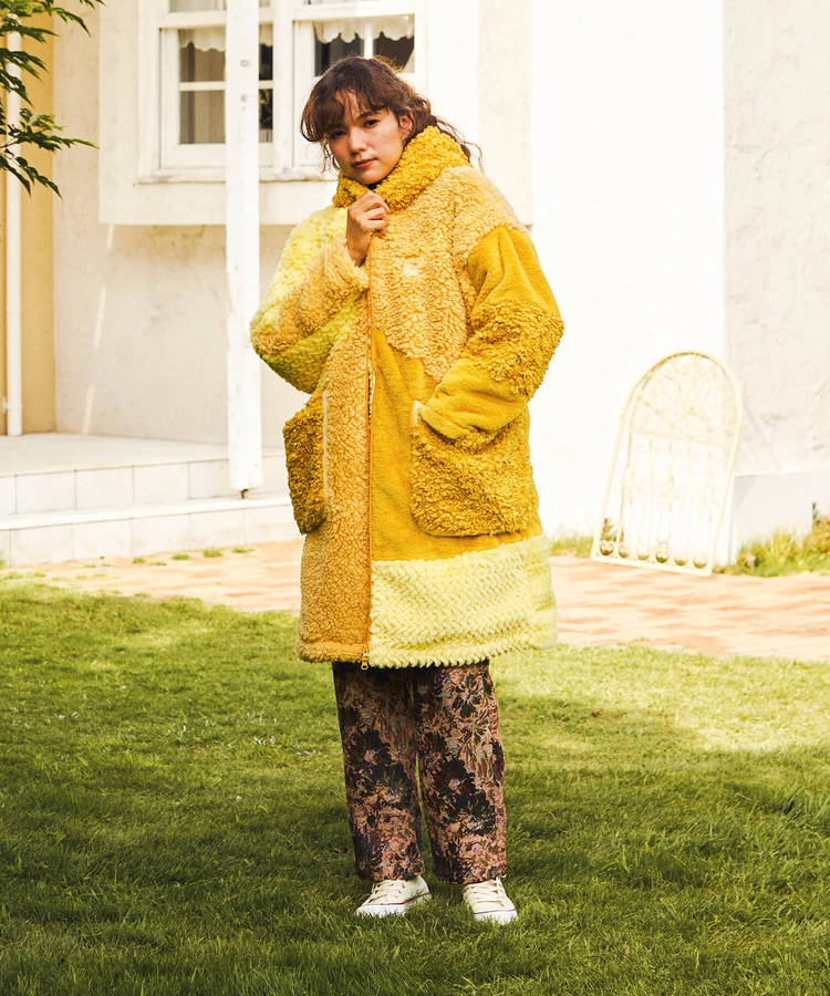 go slow caravan(ゴースローキャラバン) |ボアファーMIXパッチワークコート (WOMENS)