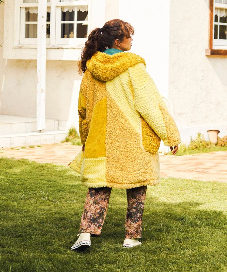 go slow caravan(ゴースローキャラバン) |ボアファーMIXパッチワークコート (WOMENS)