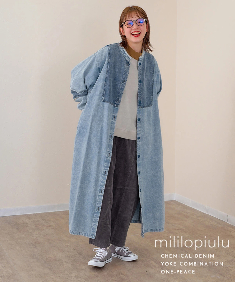 mililopiulu/ミリロピュール ケミカルデニムヨーク切替ワンピース 