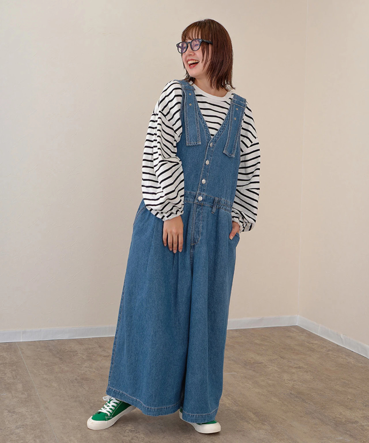 mililopiulu サロペット オーバーオール ワイドコンビ デニム