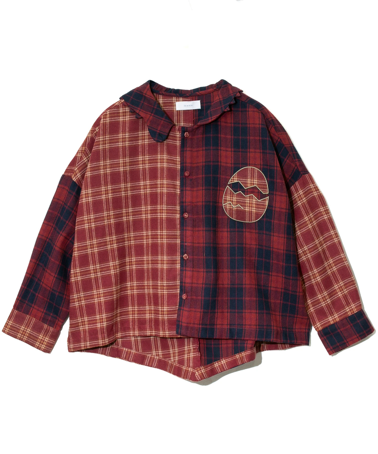 libi se mi to/リビ セ ミ ト 配色チェック恐竜シャツ (WOMENS