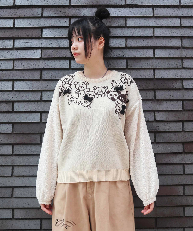 libi se mi to/リビ セ ミ ト くまJQDボア袖ニット (WOMENS
