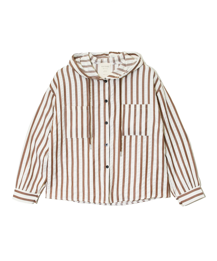 go slow caravan(ゴースローキャラバン) |NUEVO BLANCA/ヌエヴォブランカ ストライプサッカー布帛シャツパーカー (WOMENS)