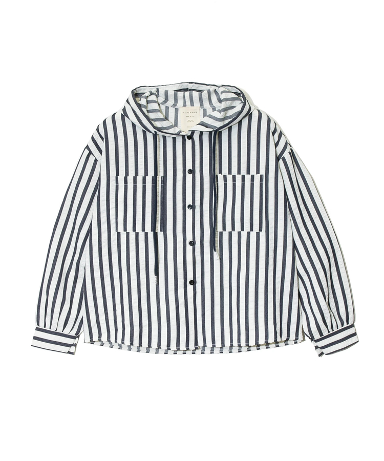 go slow caravan(ゴースローキャラバン) |NUEVO BLANCA/ヌエヴォブランカ ストライプサッカー布帛シャツパーカー (WOMENS)