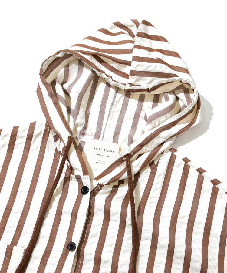 go slow caravan(ゴースローキャラバン) |NUEVO BLANCA/ヌエヴォブランカ ストライプサッカー布帛シャツパーカー (WOMENS)