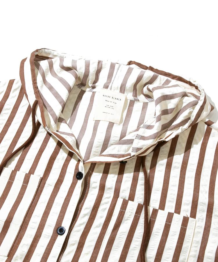 go slow caravan(ゴースローキャラバン) |NUEVO BLANCA/ヌエヴォブランカ ストライプサッカー布帛シャツパーカー (WOMENS)