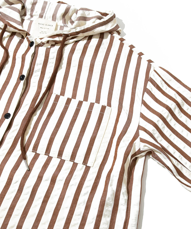 go slow caravan(ゴースローキャラバン) |NUEVO BLANCA/ヌエヴォブランカ ストライプサッカー布帛シャツパーカー (WOMENS)