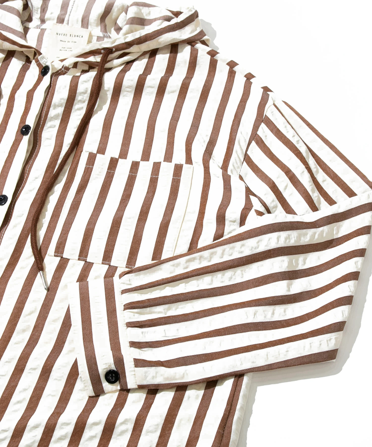 go slow caravan(ゴースローキャラバン) |NUEVO BLANCA/ヌエヴォブランカ ストライプサッカー布帛シャツパーカー (WOMENS)